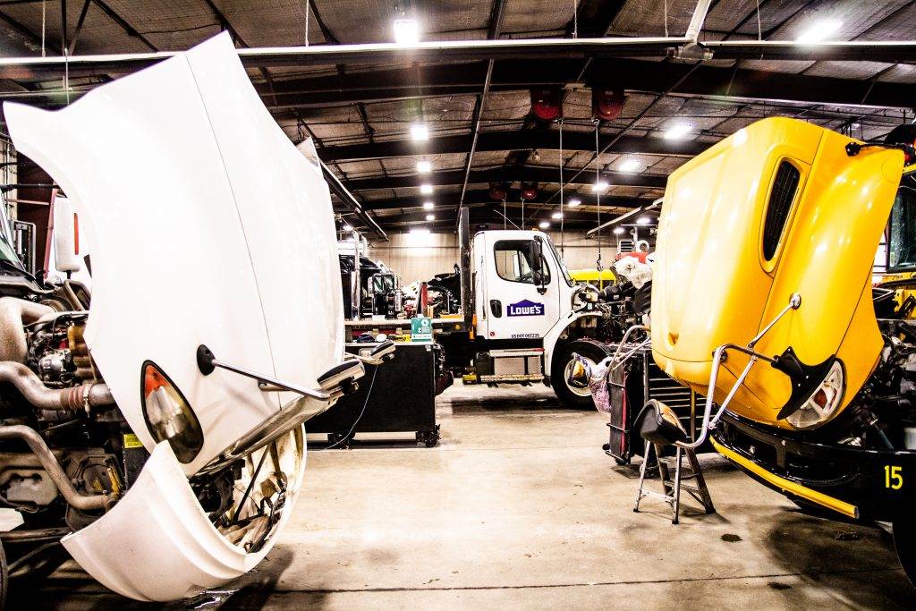 Diesel trucks being serviced 